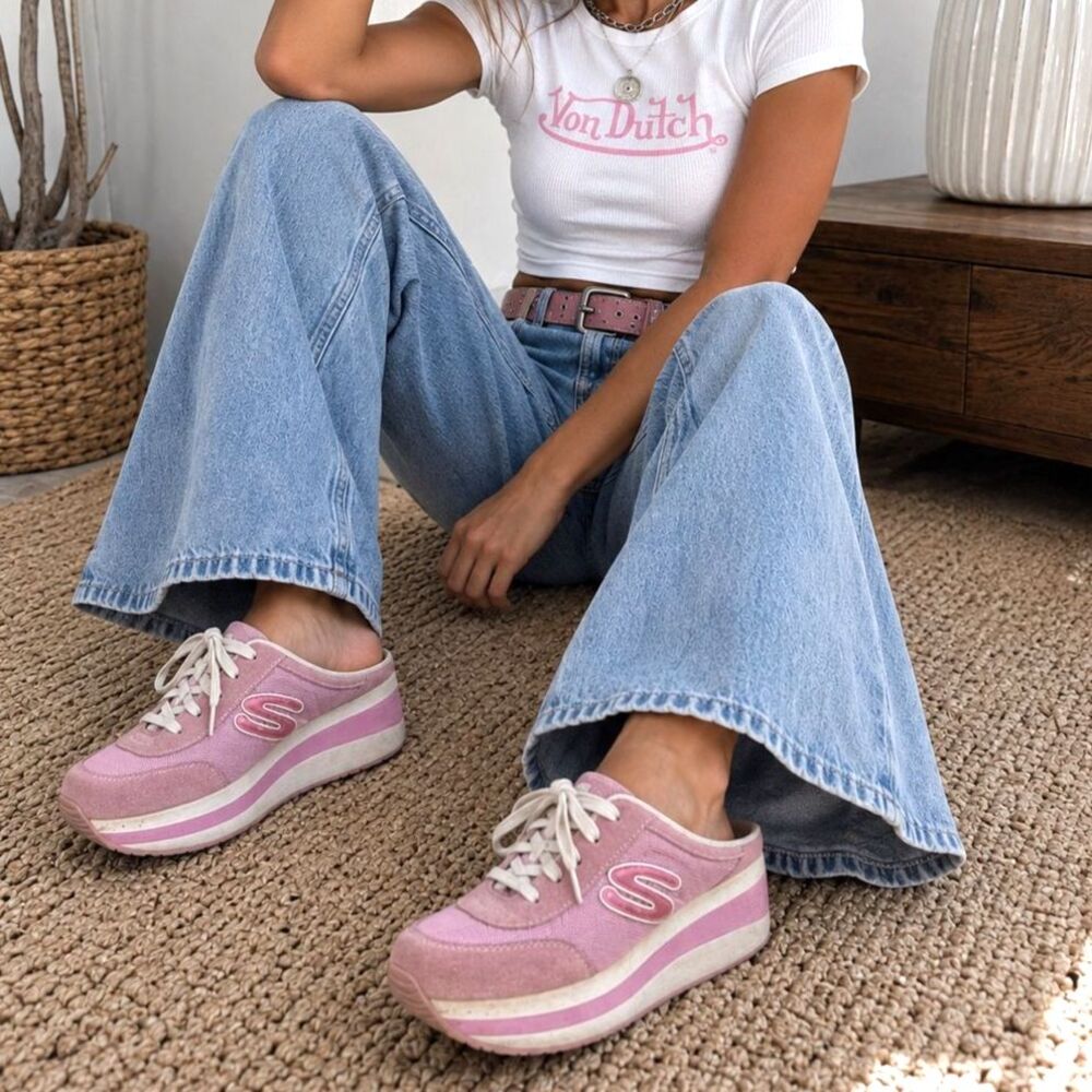 Y2K Skechers Pink Platform Mules Chunky Sneakers Y2K 90s Retro Size 8